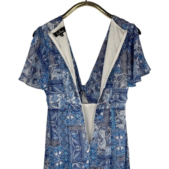 LULUS WINGS OF LOVE PAISLEY HANDKERCHIEF V-NECK SLIT SHORT SLEEVE MAXI DRESS - Picture 9 of 16